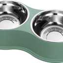 Dog Bowls Double Dog Water and Food Bowls Stainless Steel Bowls with Non-Slip Resin Station, Pet Feeder Bowls for Puppy Medium Dogs Cats (6.Green)