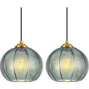 Mikeru 2-Pack Mint Glass Pendant Lights Kitchen Island Lighting Single Globe Pendant Light Fixtures Century Modern Kitchen Island Pendant Lighting for Bedroom Living Dining Room Light (Without Bulbs)
