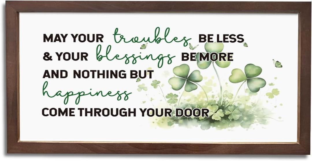 Lucky Shamrocks Decor, Irish Blessing Decor Signs, Farmhouse Shamrock Artwork for Wall Decoration, Home Office Decors, St. Patrick's Day Gift for Housewarming, 15×7.5×0.3 inches