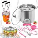 Canning Pot Water Bath Canner with Rack and Lid, 21.5 Quart Stainless Steel Stock Pots, Canning Supplies Starter Kit, Jar Lifter Tongs, Funnels and Full Canning Accessories Tools Set, Pink