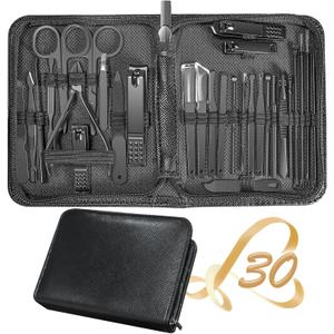 Manicure Set 30 in 1 Nail Clipper Set,RedFlow Nail Clippers,Fingernail & Toenail Clippers,Manicure Tools,Pedicure Tools,Suitable for Travel Manicure Kit (A-Black)