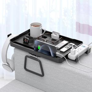 Couch Armrest Table Couch Arm Tray Plastic Sofa Arm Clip Table Sofa Caddy with Cup Holder Couch Hack Organizer Foldable Tray Table Caddy Armrest Tray Recliner for TV Eating Drink 15.15x10 Black