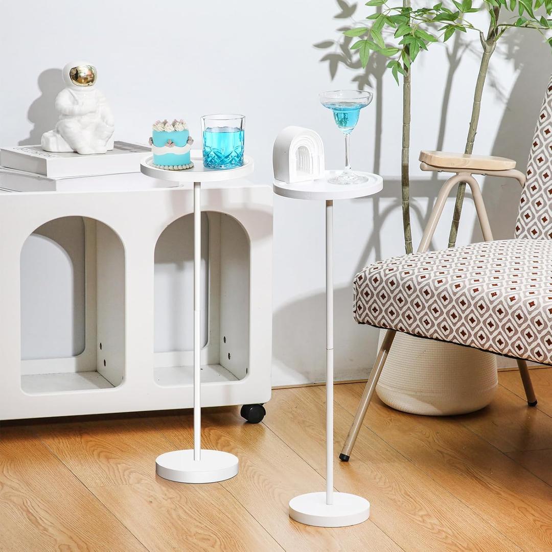 2 Pack Metal Wooden Drink Table Small Martini Cocktail Table Round Cocktail Stand Weighted Base Modern End for Small Spaces Bedroom Sofa Couch Chair Patio (White)