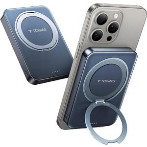 TORRAS 10,000mAh, Qi2 Certified,15W Fast Wireless Portable Charger with USB C Cable, 20W in/Out Wired Charging Power Bank with Stand, Magnetic Battery Pack for iPhone 17 Pro Max/16/15/14/13/12