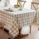 Alsoo Outdoor Gingham Tablecloth Rectangle 55 x 75 inch, Washable Wrinkle Free Table Cloth Linen Cotton Heavy Duty Fabric with Tassel, Checkered Plaid for Kitchen Dining Picnic (Beige)