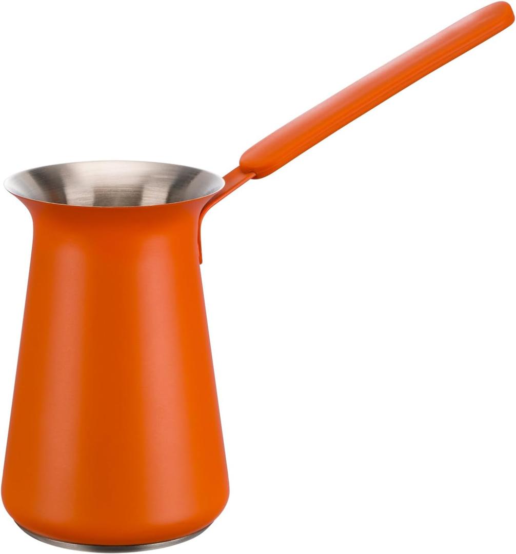 Turkish Coffee Pot - Coffee Maker, Briki Greek Turkish Pot, Arabic Tea Pot, Cezve/Ibrik Coffee Pot for Stovetop(400 ml,Serves 5) (Orange)