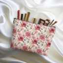 4 Packs Watercolor Pink Yellow Flowers Makeup Bag Floral Cosmetic Bag Friend Friendship Gifts for Women Girls Bestie Botanical Travel Organizer Zipper Pouch Christmas Thanksgiving Birthday Gifts (Multicolor 0180)