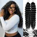 20 Inch Feather Crochet Human Hair for Black Women Miracle Knots Crochet Bundles 120g Pre-Separated Deep Curly Wave Crochet Human Hair Extensions Reusable Knotless Invisible 100 Strands CNZZJX