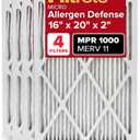 Filtrete 16x20x2 AC Furnace Air Filter, MERV 11, MPR 1000, Allergen Defense, 3-Month Pleated 2-Inch Electrostatic Air Cleaning Filter, 4 Pack (actual size 15.5 x 19.5 x 1.75 in)
