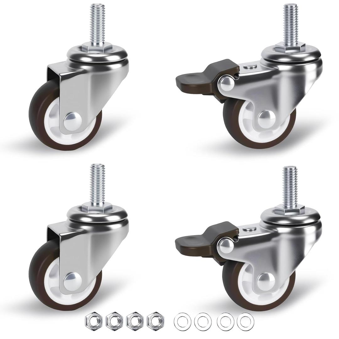 1.5 in Stem Casters Set of 4, Small Swivel Caster Wheels with Brake, Heavy Duty Threaded Caster Wheels for Furniture,Cart,Cabinet, Total Load Capacity: 194Lbs,M8x20mm