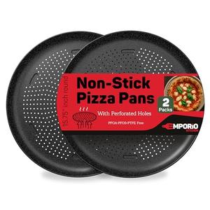 Emporio Kitchen Non-Stick Pizza Pan 2 Pack – 16 Inch Round Carbon Steel Pizza Tray with Perforated Holes, PFOAPFOSPTFE-Free, Dishwasher & Oven Safe Up To 450°F, Durable Nonstick Gray Marble Coating