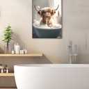 UPWOIGH Bathroom Wall Art, 12x16in Highland Cow Wall Decor,Waterproof Wood Framed Canvas Wall Art, Cute Funny Animal Bathing Abstract Prints,Modern Home Dcor for Bedroom Classroom Farmhouse Gift