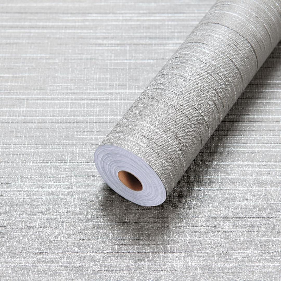 Grasscloth Peel and Stick Wallpaper - Gray Textured Fabric Linen Thick Vinyl Contact Paper for Walls - Self Adhesive - 24in x 393in