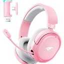 Wireless Gaming Headset, 7.1 Surround Sound, 2.4GHz USB Gaming Headphones with Bluetooth 5.4, 100H Battery, ENC Noise Canceling Mic, RGB Light, Wireless Headset for PC PS5 PS4 Mac Switch (Pink)