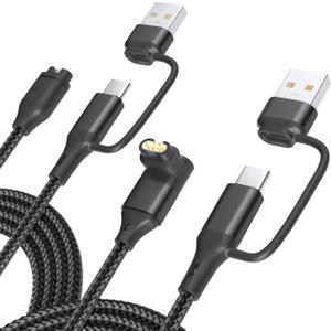 2 in 1 Charger Cable for Garmin Watch 3.3FT 2-Pack, USB Charging Cord with Type-C for Fenix 8 7 7X 6 Pro,Forerunner 970 965 570 265 255 165 55,Vivoactive 5 4,Instinct,Venu 3 3S X1,Epix,Vivomove,Tactix