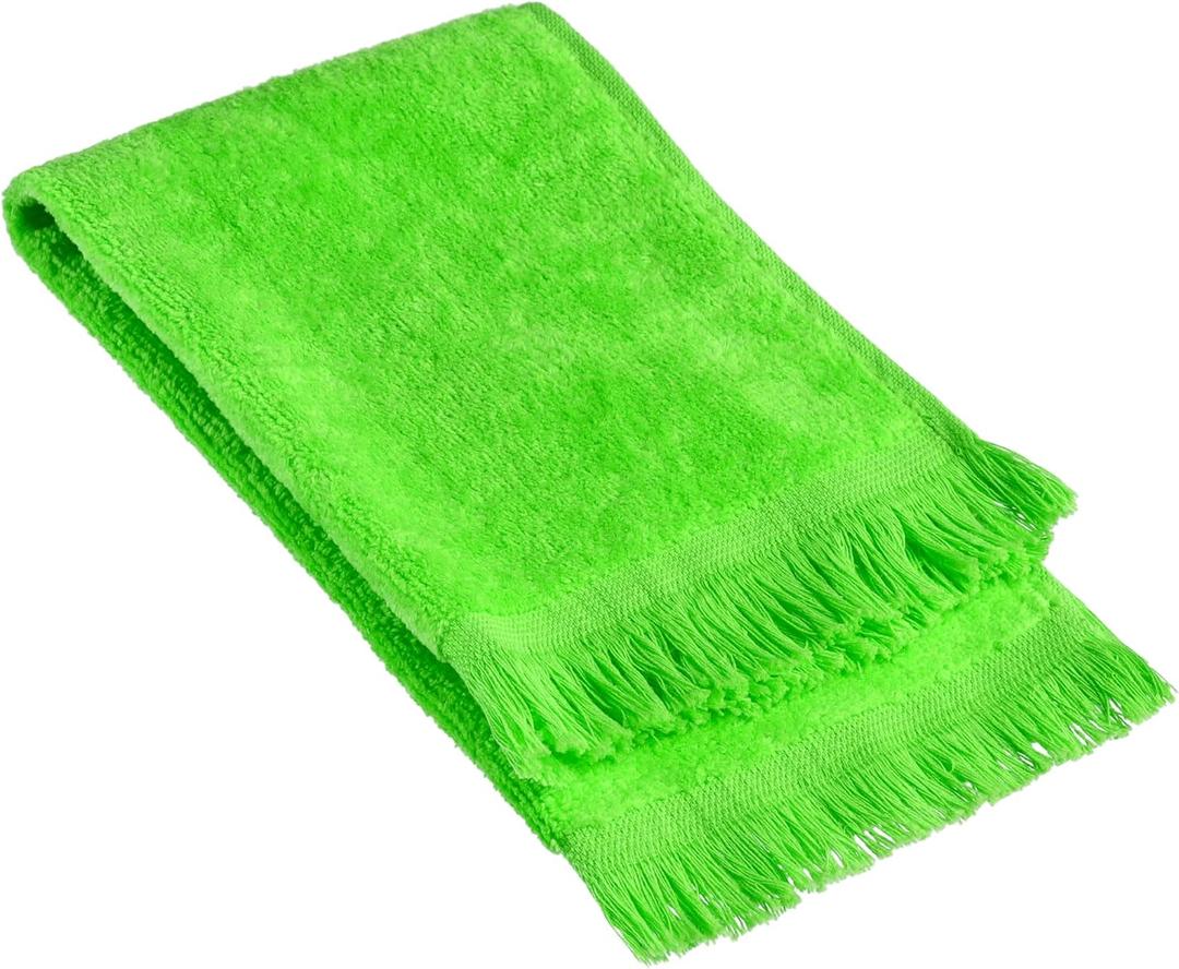 The Holy South - Fringed Reversible Fingertip Hand Towel (Size 11" W x 18" L) Terry Cotton Washcloth Set for Face and Bathroom use. (3, Lime Green)