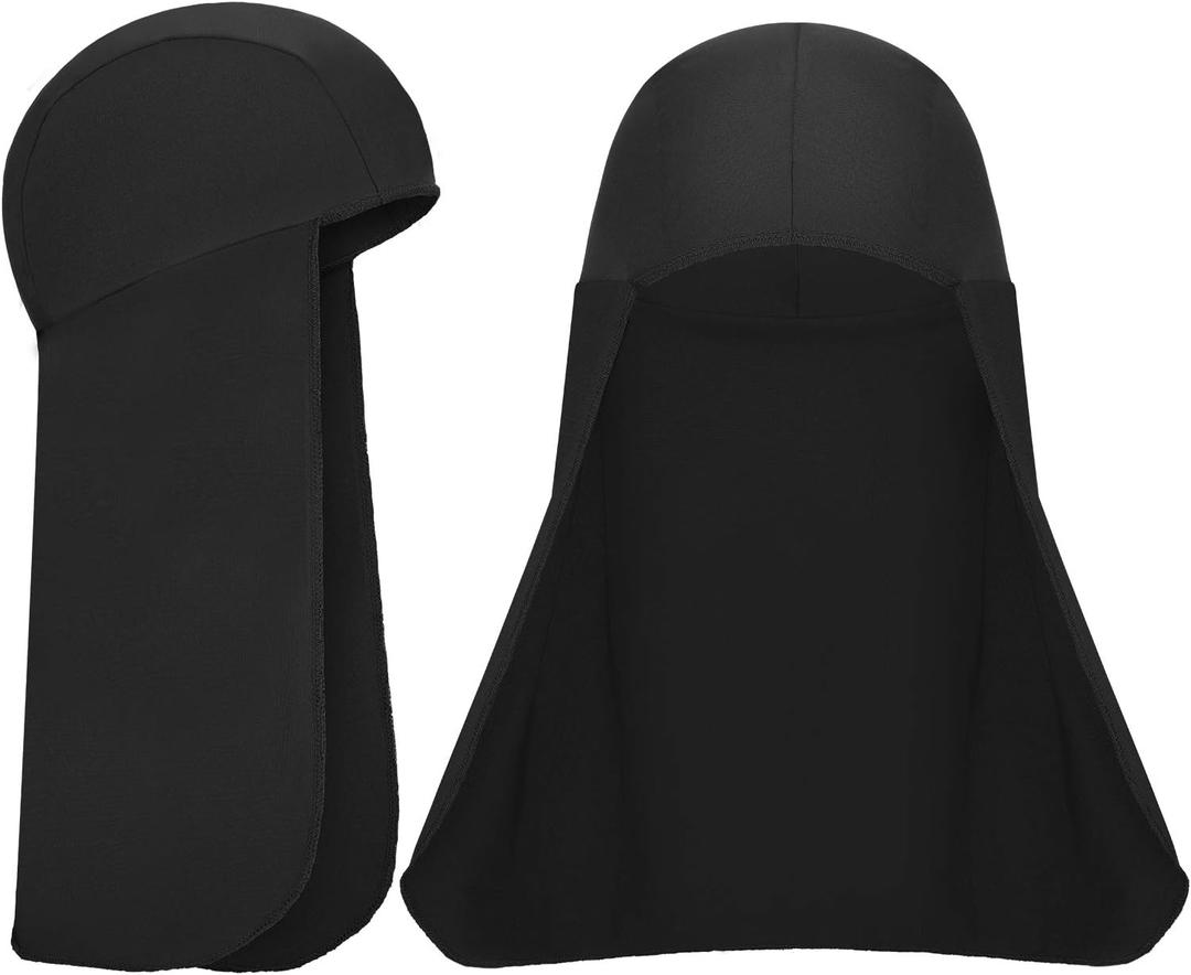 2 Packs Cooling Skull Cap Elastic Hard Hat Sun Shade Neck Shield Quick Dry Neck Protector for Women Men (Black), One Size