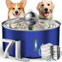 Dog Water Fountain,7L/1.8Gal/236oz Stainless Steel Dog Water Bowl Dispenser,Auto Pet Water Fountain with Spherical Fountain Spout,Ultra-Quiet Pump,5-Layer Filtered Water Fountain for Large Dogs