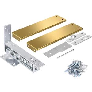 Double Action Spring Hinge, Includes Cover Plates, Stainless Steel Spring Pivot Hinge for Wood Door, Self-Closing Door Hardware with Adjustable Telescoping Shaft, Gold