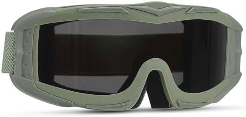 KEMIMOTO Airsoft Goggles, Tactical Safety Goggles with 3 Interchangeable Lenses, Anti-Fog, Adjustable Headband, Carry Bag, Green