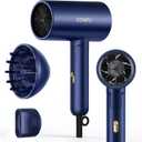 CONFU Diffuser Hair Dryer for Curly Hair,1500W Fast Drying Blow Dryer with Diffuser for Women,Compact & Portable Negative Ion Hairdryer,Mini and Foldable Blowdryer Design for Travel(Blue)