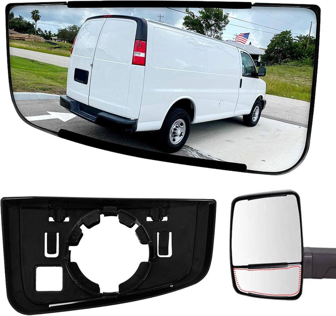 Compatible with Chevy Express/GMC Savana 2500 3500 2003-2017, Chevrolet Express 1500/Savana 1500 2003-2014, Lower Driver Left Side Mirror Glass, Convex Rear View Mirror with Backing Plate