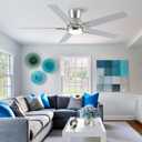 Sevenine 52 Inch Brushed Nickel Flush Mount Ceiling Fans with Lights and Remote, Low Profile Nickel Ceiling Fans for Bedroom Living Room Patio Porch, Quiet 6 Speed Reversible DC Motor, 3CCT, Dimmable