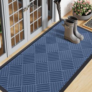 Smiry Front Door Mat Outside Entrance, Natural Rubber Doormat, 59x23 Inch | Blue, Non Slip, Trap Dirt and Moisture, Easy Clean, Low Profile Welcome Floor Mats for Indoor Outdoor Entry