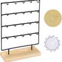 Earring Display Stand for Selling 4 Tier 20 Hooks Wood Earring Display Rack Holder for earings necklaces rings bracelets keychains (Black)