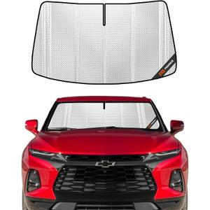 Windshield Sun Shade for Chevrolet Blazer 2019-2025. Full Coverage Rearview Mirror Shade for Ultimate Protection (Upgrade Shiny Silver)