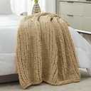 Amélie Home Chunky Knit Throw Blanket for Couch, Soft Chenille Handmade Crochet Throw Rope Knot Blanket for Couch, 50"x60", Beige