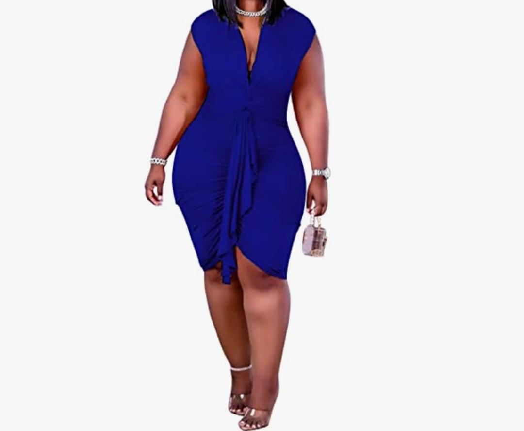 IyMoo Women's Sexy Plus Size Bodycon Sleeveless Drawstring Ruched Mini Club Dresses
Size XL