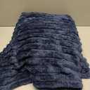 Exclusivo Mezcla Twin Size Flannel Fleece Blanket, Super Soft Striped Jacquard Bed Blanket, Lightweight Fuzzy Cozy for All Seasons, 60x80 Inches, Navy Blue