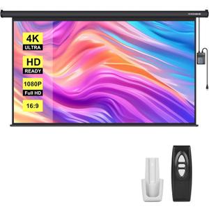 VIVOHOME Motorized Projector Screen with Remote, 16:9 100 Inch Auto Electric Projection Screen, HD 4K Movie Screen for Home Theater, Cinema, Office (87 x 49 Black)