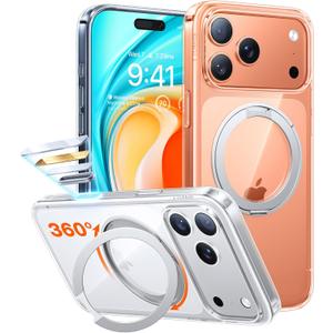 TORRAS Upgrade 360 Magnetic Stand for iPhone 17 PRO Case with Camera Control Button, Fit for MagSafe, MilGrade Protection, Slim Soft Edge Translucent Back for iPhone 17Pro 6.3 inch, Clear