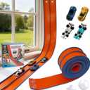 Flexible Race Car Track 15 Ft Starter Set for Kids Age 3+, Rolls Up Portable Flex Track Compatible with Diecast 1/64th Cars, Long Kids Car Ramp Toy with Suction Cups (Orange)