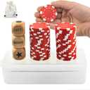 Left Right Center Dice Game Set, Upgrade Right Left Center Dice Game Set with 3 Pcs Beech Wood Dices + 40 Pcs Red Poker Chips