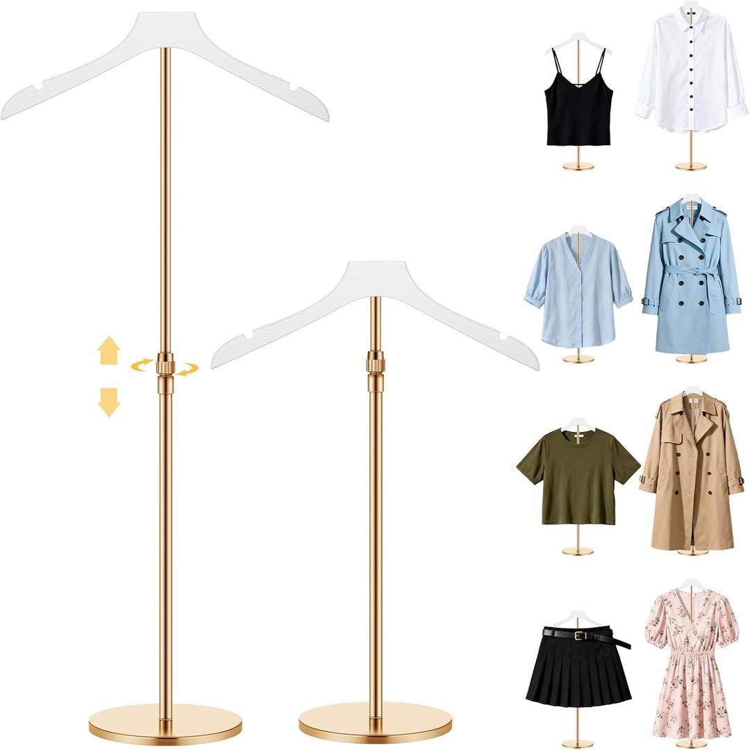 Novabright 2 Pack Shirt Display Stand 20-35 Inch Height Adjustable Mannequin Torso Clothing Display Stand T Shirt Garment Rack for Vendors Shop Retail Jacket Coat Hanger (Classic,Gold,White)