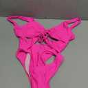 CHYRII Women's Sexy Cutout Lace Up Backless High Cut One Piece Swimsuit Monokini, Medium, Pink 