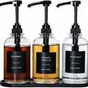 Coffee Syrup Dispenser for Coffee Bar, Glass Syrup Bottle with 1/4 oz Large Capacity Pump, Syrup Pump Dispenser with Pump for Coffee Station, Black with Tray,16.9oz, Set of 3
