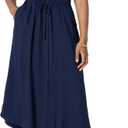 Amazon Essentials Women's Feminine Half Sleeve Waisted Midi A-Line Dress, Navy, Large