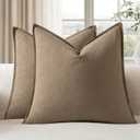 EMEMA Decorative Linen Throw Pillow Covers 22x22 Inch Curry Boho Farmhouse Neutral Couch Throw Pillows for Bed Pack of 2 Accent Pillowcase Modern Sofa Cushion Livingroom Home