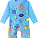 Baby Boy Swimsuit One Piece Long Sleeve Zipper Bathing Suit UPF 50+ Sun Protection Rashguard Swimwear 0-24 Months, 100