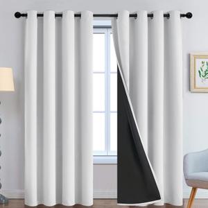 Yakamok 100% Blackout Curtains 84 Inches Long, 2 Thick Layers Heat and Full Light Blocking Soft Thermal Insulated Drapes for Bedroom(52" Wide Each Panel, Greyish White, 2 Panels)