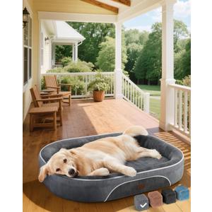 OhGeni Orthopedic Big Dog Couch X-Large Sized Pet Beds for Fathers Gifts with Comfort Foam Support, Soft Indestructible Fabric, Machine Washable Waterproof Removable Cover, 42-Inch (Gray)