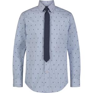 Tommy Hilfiger Boys' Long Sleeve Dress Shirt with Straight Tie, Collared Button-Down with Cuff Sleeves (12, Blue)