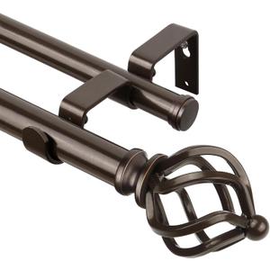 KAMANINA Double Curtain Rod 72 to 144 Inches(6-12 Feet) Antique Bronze Curtain Rods for Windows 66 to 120 Inches, 7/8 Inch Heavy Duty Drapery Rod with Twisted Cage Finials