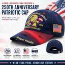 250th Anniversary Patriotic Baseball Cap, Embroidered USA Flag Hat, Adjustable Cotton Cap for Men Women, American Heritage Gift for Independence Day and Veterans Day Dark Blue