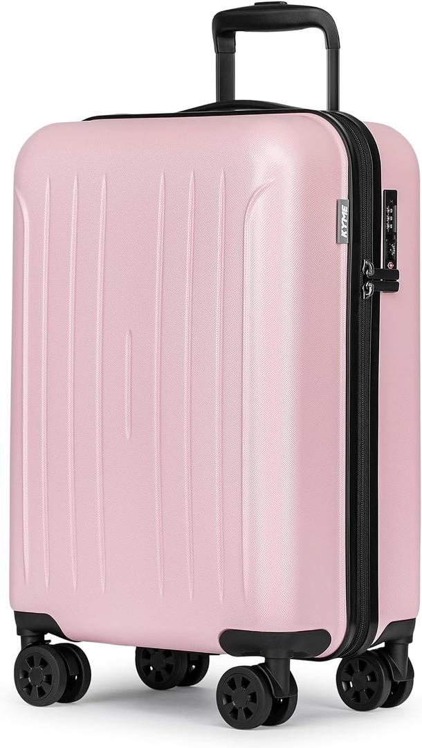 KYME Suitcase Hardshell With Double Spinner Wheels, PC+ABS TSA Lock Travel Luggage, Pink, 20" Carry On 