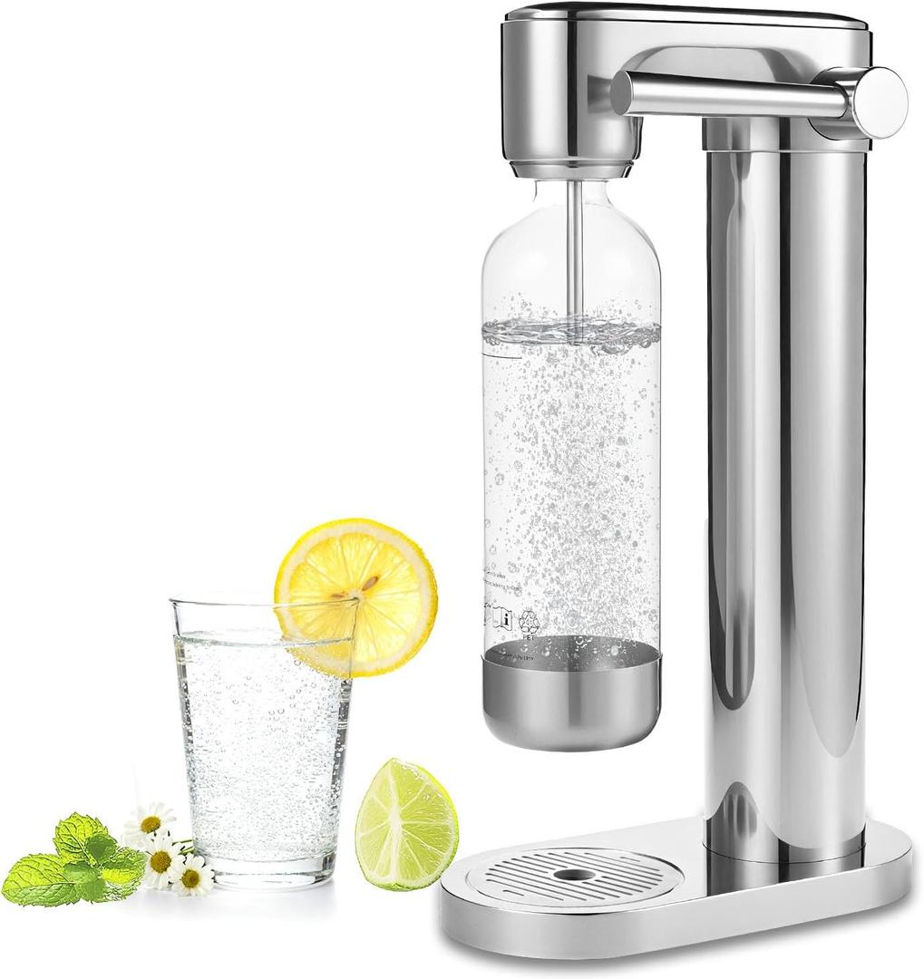 Soda Maker Sparkling Water Maker, Manual Stainless Steel Carbonation Machine for Home, Compatible with 60L Threaded CO Cylinders (Not Included), Water Carbonator with BPA free PET Bottle, Moderate